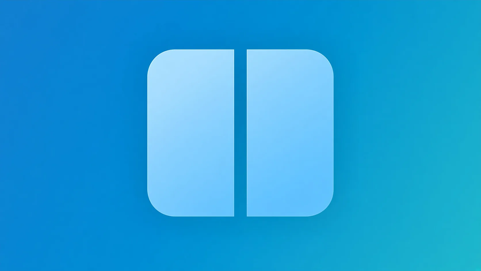 Pale blue rounded square centered on a blue to cyan gradient background, split down the middle by a thin vertical gap into two panels, like a split view icon.