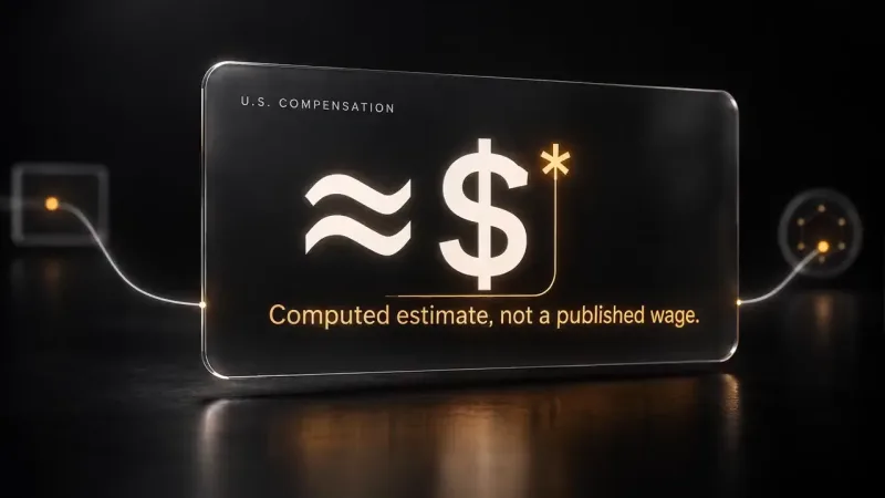A glowing dark panel reads U.S. Compensation above a dollar sign and asterisk, with the line Computed estimate, not a published wage.