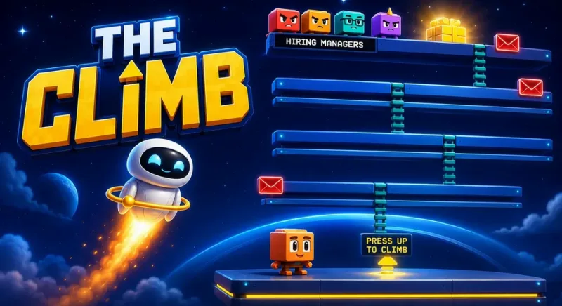 Play The Climb. Climb the career ladder to the offer at the top while the gatekeeper hurls rejection envelopes down at you. Time the gaps, jump the rejections, sign the offer.