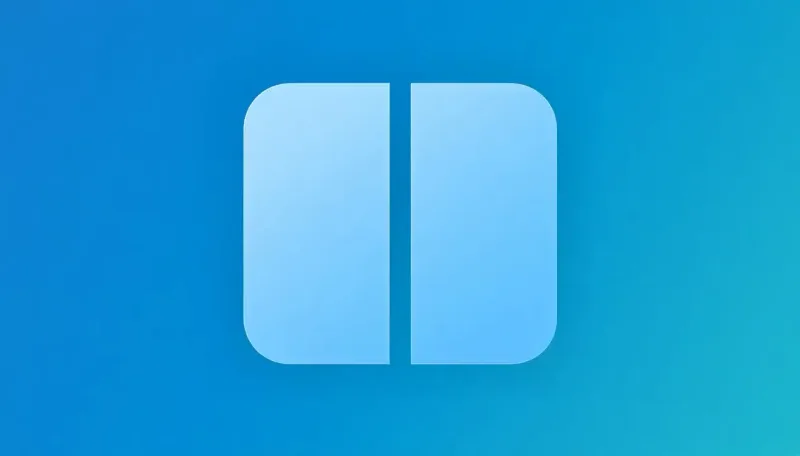 Pale blue rounded square centered on a blue to cyan gradient background, split down the middle by a thin vertical gap into two panels, like a split view icon.